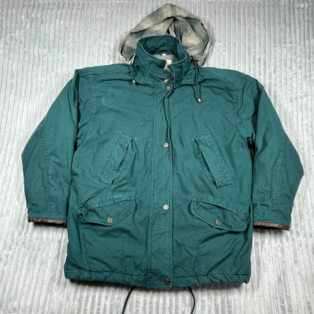 Vintage JL Colebrook Hooded Barn Chore Field Jacket Mens M Full Zip Button Green